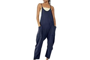 yardsong Jumpsuits for Women Summer Baggy Stretchy Fashion Overalls Casual Loose Fit Spaghetti Strap Rompers with Pockets