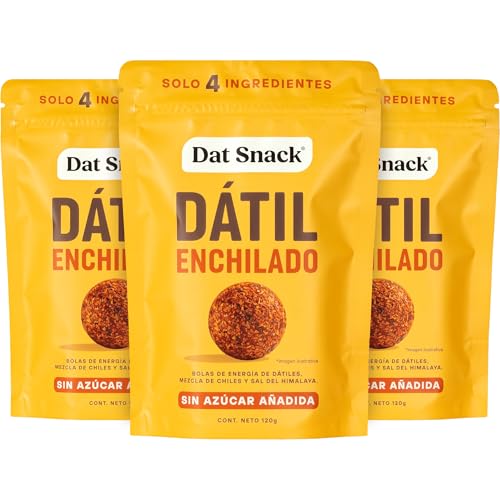 Dat Snack Bolas de Energía de Dátil Enchilado, Snack Saludable Sin Azúcar Añadida, Solo 4 Ingredientes con Fibra y Bajas en Sodio (3 Pack, 360g total)