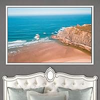 Framed Canvas Wall Art Coastal Scenery Aerial Coastal Cool Multicolor Ocean Photography Realism Relax/Calm - 16x24 inches