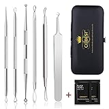Blackhead Remover Tools , Acne Pimple Comedone Extractor, Stainless Steel Blackhead Remover Tool Kit Set of 6Pcs ,Whitehead Removal Tool , Professional Extractor Tweezer Treatment kit + 2Pcs Nose Mask