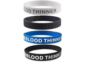 Caiyao Hearing Impaired Medical Alert ID Bracelets Blood THINNER Diabetic Type 1/2 Rubber Medical Awareness Emergency Warning Wristbands Bracelet