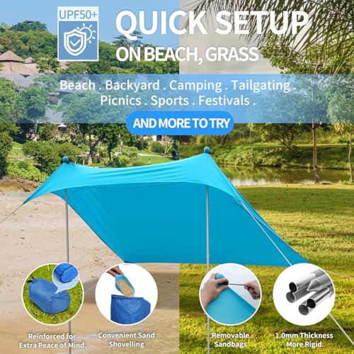 JAICOM Beach Tent, 7ft x 7ft Portable Sun Shade, UV Protection UPF 50+, Suitable for Shade on the Beach, Camping, Fishing and Patio