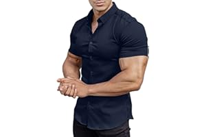 Casual Men's Muscle Fit Dress Shirts Long Sleeve Athletic Fit Button Down Shirts