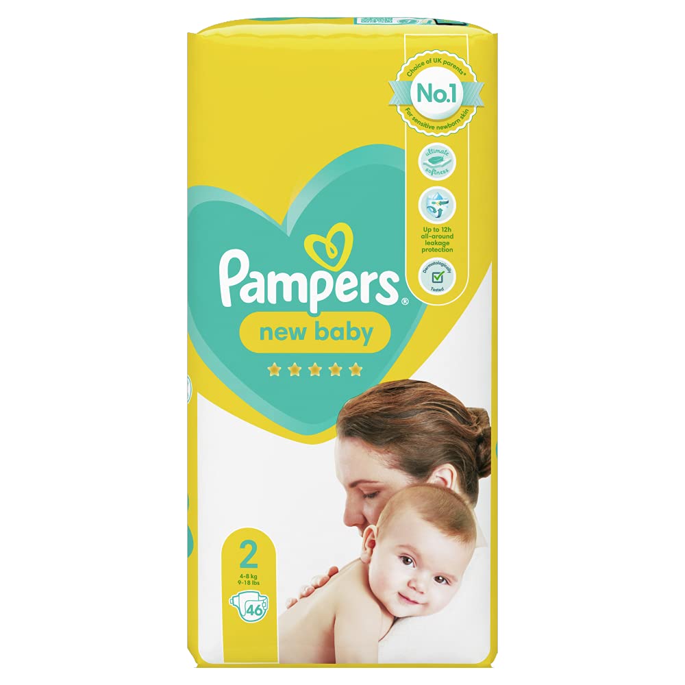Pampers New Baby Size 2, 46 Nappies, 4-8 kg, Essential Pack, 46-Count