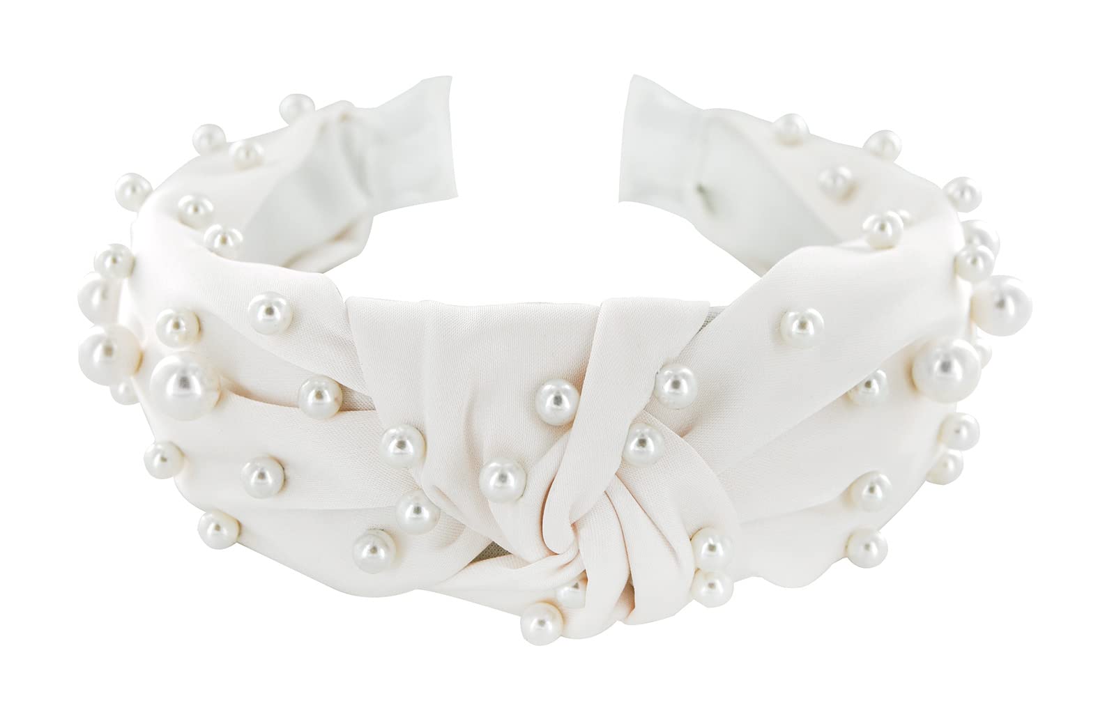 axy Headband with Pearls and Knot Satin Covered Vintage Beautiful Headband Hair Accessories Women's Headband HR35AP (White)
