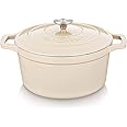 vancasso Cast Iron Dutch Oven, 6 QT Dutch Oven Pot with Lid and Dual Handles, Round Dutch Oven Cast Iron Pot with Non Stick Enamel Coating for Bread Baking, White Dutch Oven for Kitchen