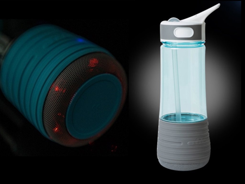 Travel Water Bottle with Speakers Bluetooth & Straw Outdoor & Safety Light for Hiking | BPA Free Water Bottle Wireless IPX7 Waterproof Rechargeable Stereo Mini Speaker By cAoku
