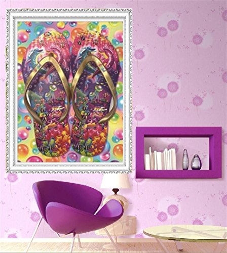 Yeefant Color Slippers Embroidery Paintings No Fading 5D Canvas Rhinestone Pasted DIY Diamond Cross Stitch Home Wall Decor for Bedroom Living Room,12x16 Inch