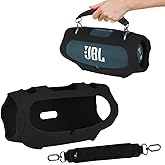 TheJuns Silicone Protective Case for JBL Xtreme 4 Portable Bluetooth Speaker - Carrying Skin Case Cover with Handle Strap - Black