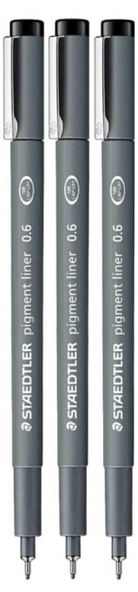 STAEDTLER 0.6mm Pigment Liner Fineliner Drawing and Sketching Markers Pack of 3