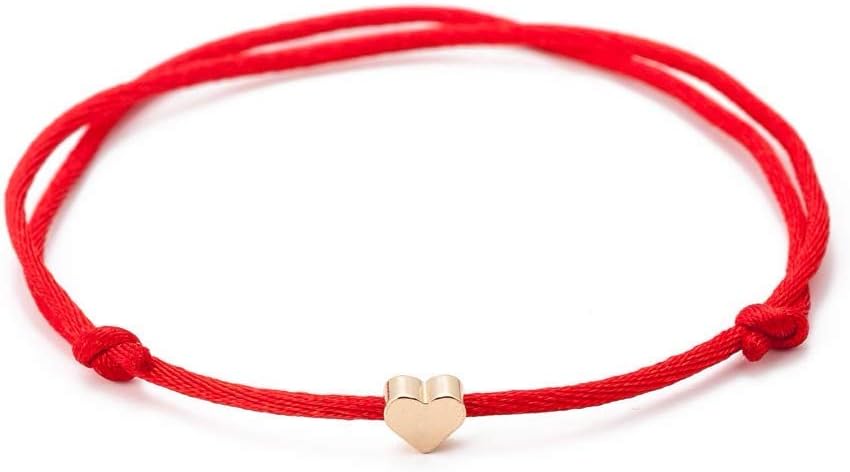 JAHAMOTA Ladies Heart Bracelet Silver 925 Gold Plated - Red Bracelet Textile Handmade - Adjustable Gift with Certificate of Authenticity