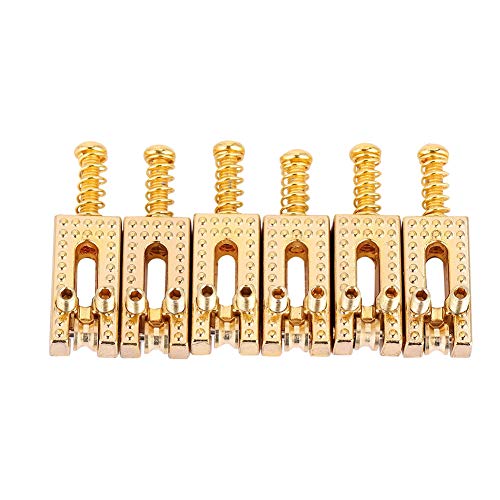 Alomejor Guitar Saddle Bridge Set 6PCS Metal Roller Bridge Repair Parts for Tele 6 String Guitar Replacement Use(Gold)