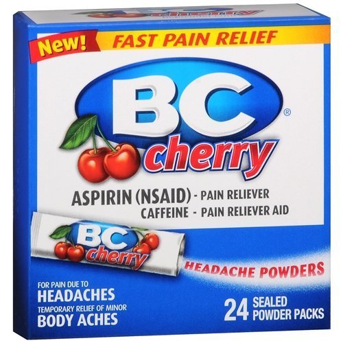 BCPowder Pain Reliever, Cherry Flavor Aspirin Dissolve Packs, 24 Count Powder Packets (2 Pack)