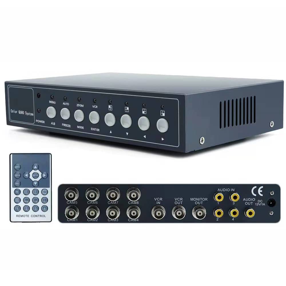 8Ch Non-Realtime Color Video Multiplexer Switcher Processor for CCTV Surveillance Cameras, Digital Zoom In/Out, Video Freezing, Video Loss, Motion Detection, Audio In/Out
