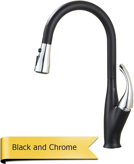 CZOOR Chrome Negro Extraiga el rociador de la cocina Grifo de la