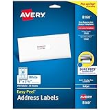 Avery Easy Peel Address Labels for Inkjet Printers 1" x 2-5/8", Pack of 750 (8160)