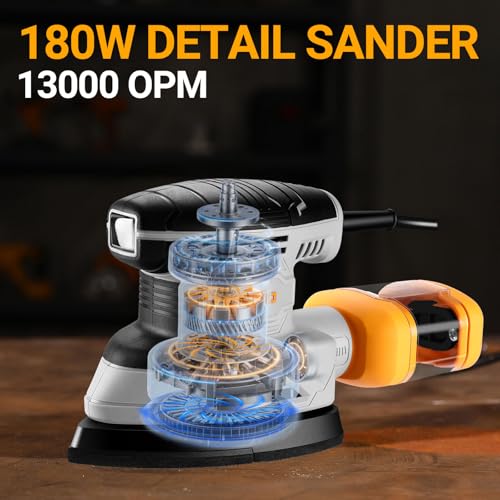 Precision Sander for Wood: DEKOPRO 180W Multifunction Electric Mouse Sander 13000 RPM, 15 Pieces Sanding Cards – for Sanding, Polishing and Removing in Carpentry and DIY