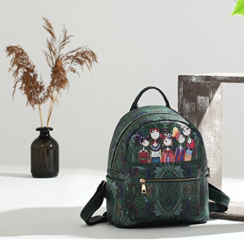 vismiintrend forest print pu leather green backpack handbag for women/girls