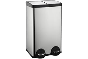JM ·YIPENG Dual Trash Can, 60 Liter/16 Gallon Dual Bin Trash Can with Lids, Kitchen Trash Can Dual Compartments, Trash and Recycling Bin Combo, Hands-Free Stainless Steel Kitchen Trash Can