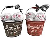 Young's 2 Snowball Fight Kits, North Pole Approved, 2 Tins 1 Black and 1 Red and 2 Packages of 6 Snowballs 98321 4.5 Inches Tall and 6 Inches in Diameter