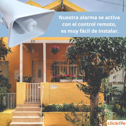 Clicklife Sirena de Alarma Vecinal con 6 Controles Remotos, Frecuencia 433 MHz, 30W, Resistente a la Intemperie, Ideal para Hogares, Negocios y Escuelas