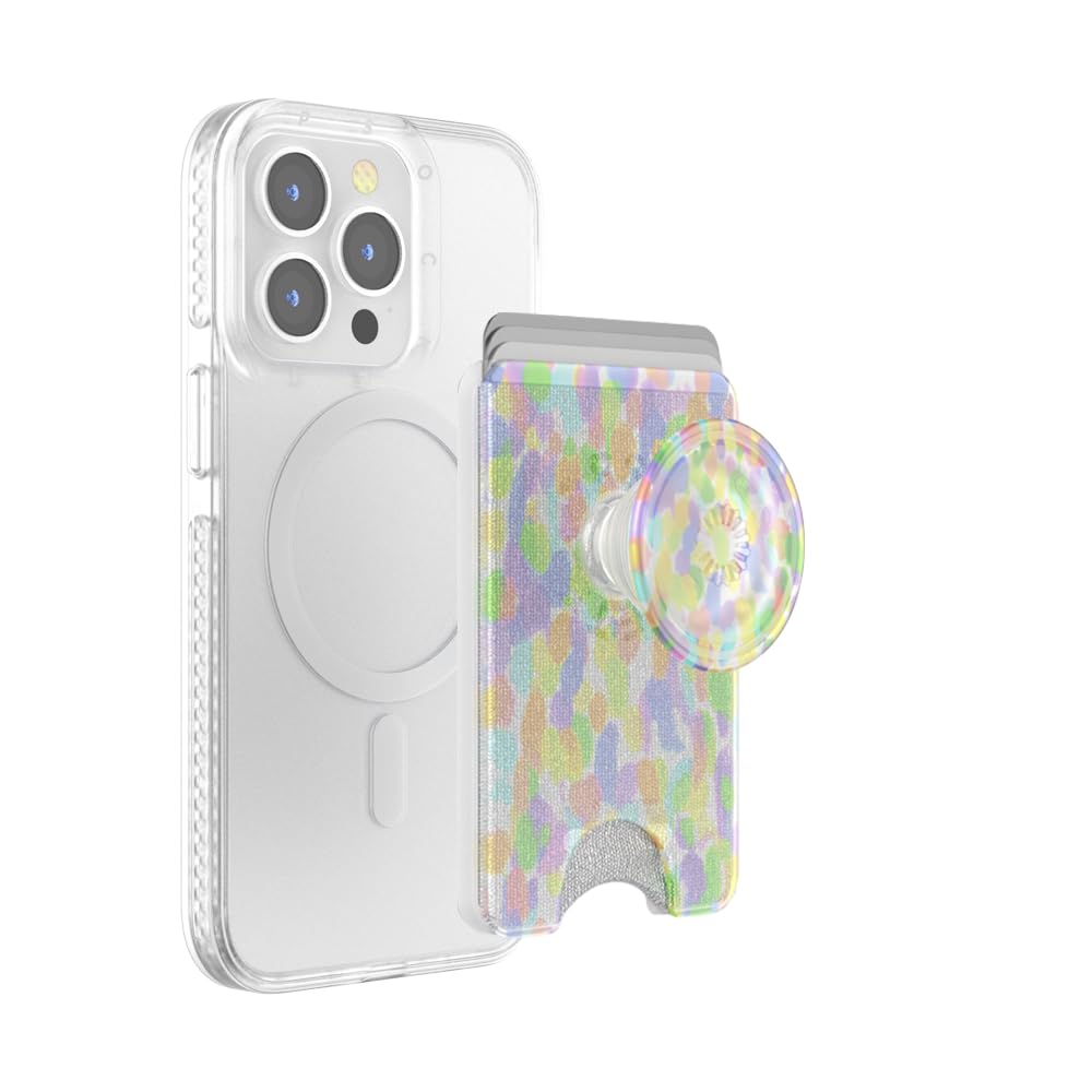 ​​​​PopSockets Phone Wallet with Expanding Grip, Phone Card Holder, Wireless Charging Compatible, Wallet Compatible with MagSafe - Rainbow Glass