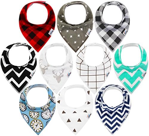 10-Pack Baby Bandana Drool Bibs for Drooling and Teething, 100% Organic Cotton, Soft and Absorbent, Hypoallergenic Unisex Bibs for Baby Boys & Girls - Baby Shower Gift Set by Ana Baby