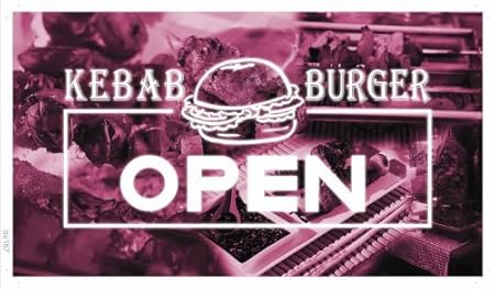 Ba167 Open Kebab Burger Cafe Beer Bar Banner Shop Sign Amazon Co
