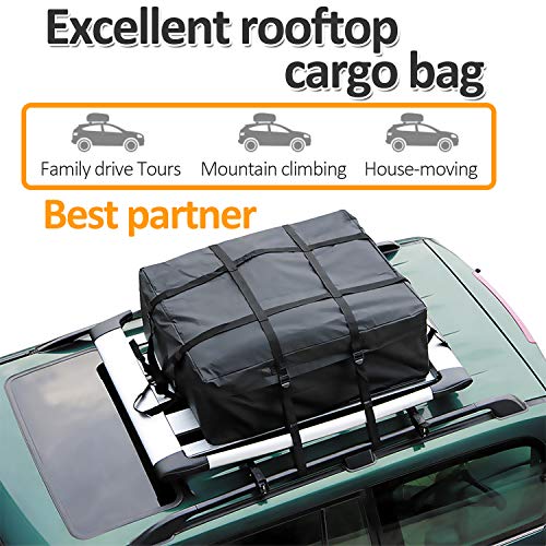 Aaaspark Rooftop Cargo Carrier Bag - Waterproof & Coated Zippers 15 Cubic ft - for Cars and SUV Or Truck with or Without Racks(Black)