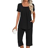 LONGYUAN Women's Pajamas Sets 2026 Summer Short Sleeve Soft 2 Piece Lounge Sleepwear Pjs M-3XL
