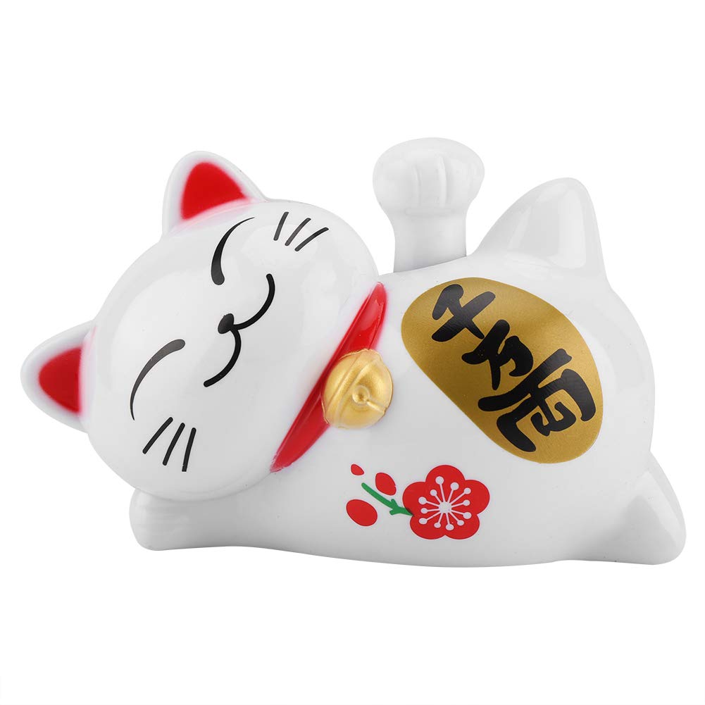Buosha Feng Shui Maneki Neko Japanese Lucky Cat Waving Arm Cat Good Luck Wealth Fortune Welcoming Cats for Home Office and Car décor (#2) in White