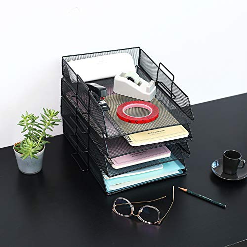 Desk Organizer - 3 Tier Stackable Letter Trays - Metal Mesh Paper Trays, Office Organizer by Delifox - Thumbnail 6