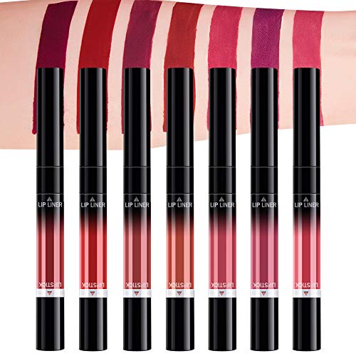7 Pcs Matte Liquid Lipstick Lip Liner Pencil Set Double End Matte Liquid Lipgloss and Lipliner Set Waterproof Lip Gloss Non-Stick Cup Long Lasting Cosmetics Lip Stick Professional Lip Makeup Kit - Thumbnail 3