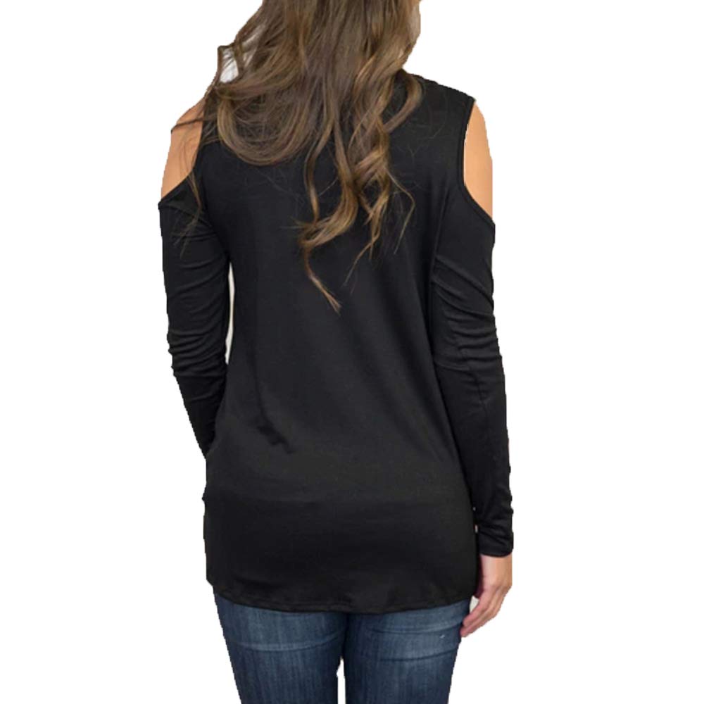 Eanklosco Femmes Hauts Manche Longue Coupe D\'épaule Froide T-Shirts Casual Nœud De Face Tunique (Noir, X-Large/FR42-44)