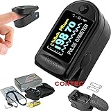 CONTEC CMS50D Finger Pulse Oximeter, SPO2 PR Oxygen Saturation Heart Rate Monitor with Carrying Case, Lanyard,battery Black color OLED Display
