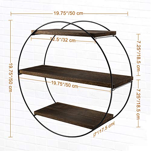 Floating Wall Shelves, Befayoo Rustic Decor Geometric Wood Shelf for Bedroom, Living Room, Bathroom, Kitchen, Office (Round, Retro Brown)