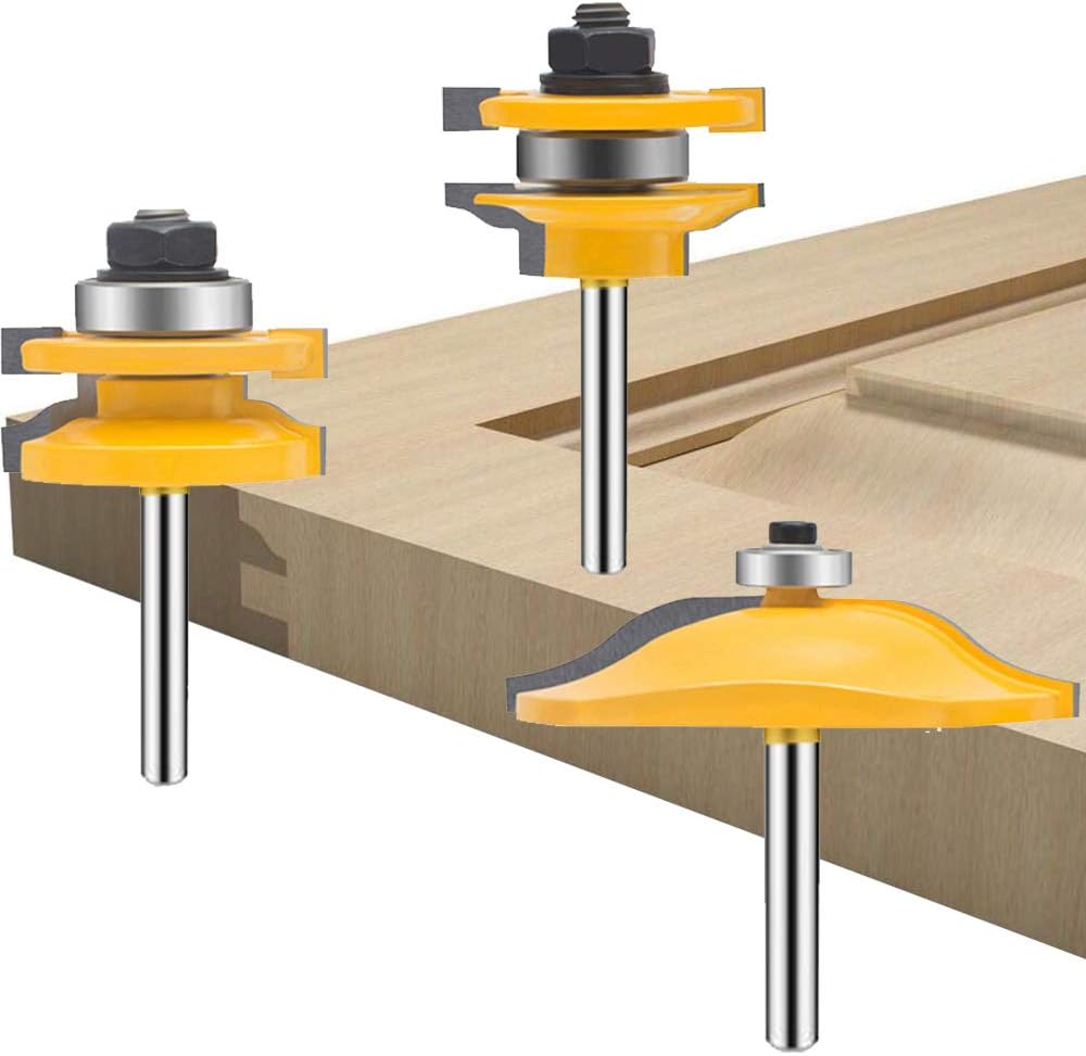 MAYLNEE 3 PCS Router Bit Set, 1/4Inch Shaker 3 Bit Raised Panel Ogee