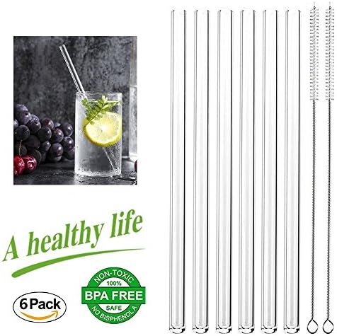 Reusable Silicone Straw, Set of 6 Straight Drinking Straws fit 30oz Yeti Tumbler Rtic Ozark Trails Cooler with 2 Cleaning Brushes
