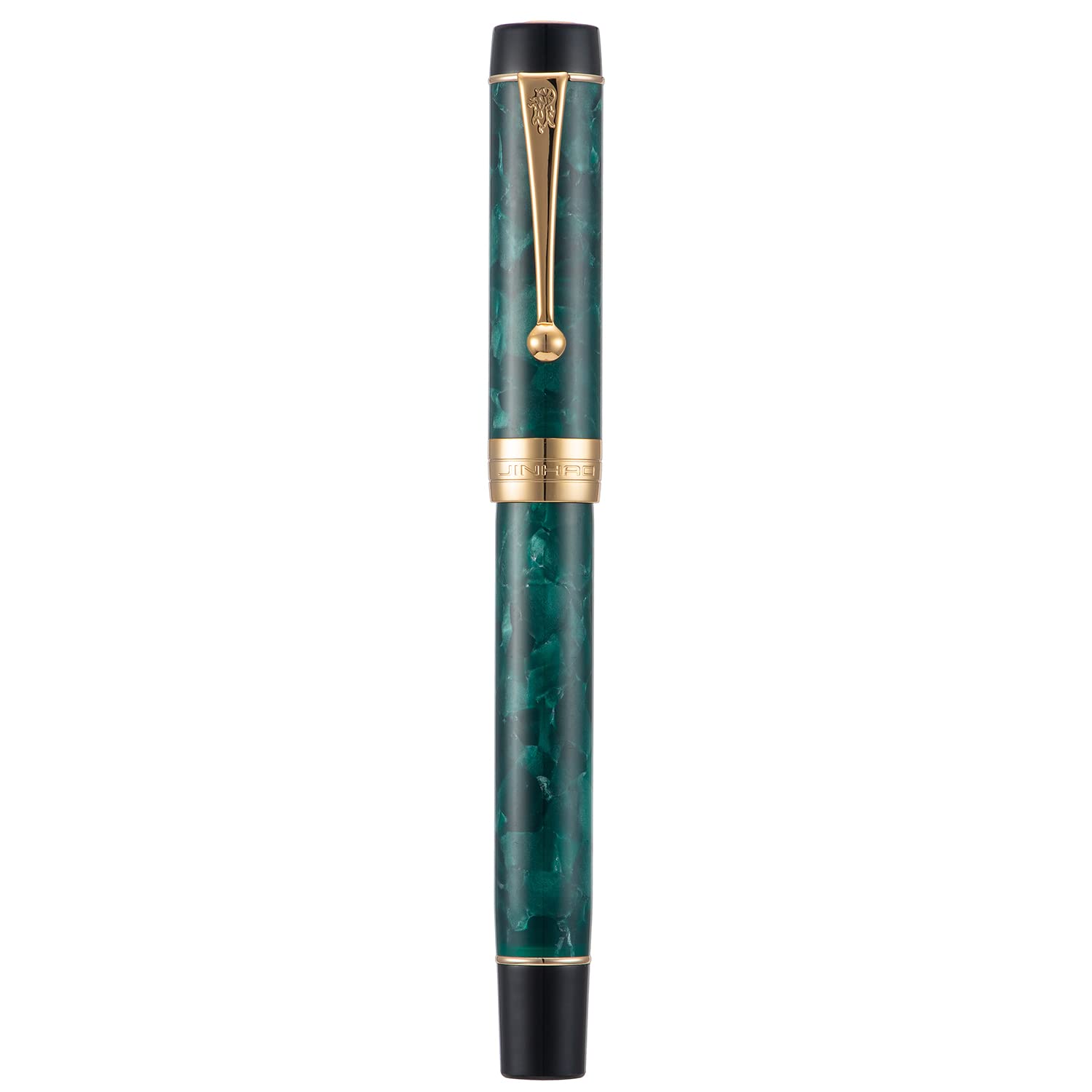 Jinhao 100 Classic Fountain Pen Green Celluloid, Medium Nib with Converter and Pen Case Set — image 1
