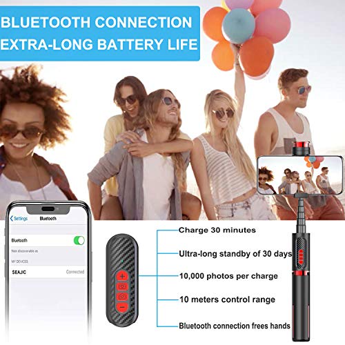 Babacom Perche Selfie Bluetooth Trépied 3 en 1 Bâton de Selfie pour Vidéo Live,Leçon en Ligne avec Télécommande pour Focalisation et Charger Caméra,Monopode pour Iphone,Samsung,Huawei,Gopro etc