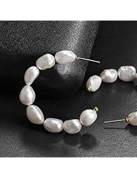 WOWSHOW Freshwater Pearl Hoop Earrings for Women Natural Pearls Drop Dangle