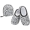 Snoozies Skinnies Packable and Foldable Travel Slippers for Women with Zipper Pouch, Soft Sherpa-Lined Slipper Socks Non-Skid