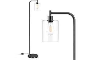 BOSCEOS Industrial Floor Lamp with Hanging Glass Shade Black Farmhouse Indoor Pole Light with Edison E26 Base Vintage Rustic Standing Tall Lighting for Living Room Bedroom Office(ST64 Bulb Included)