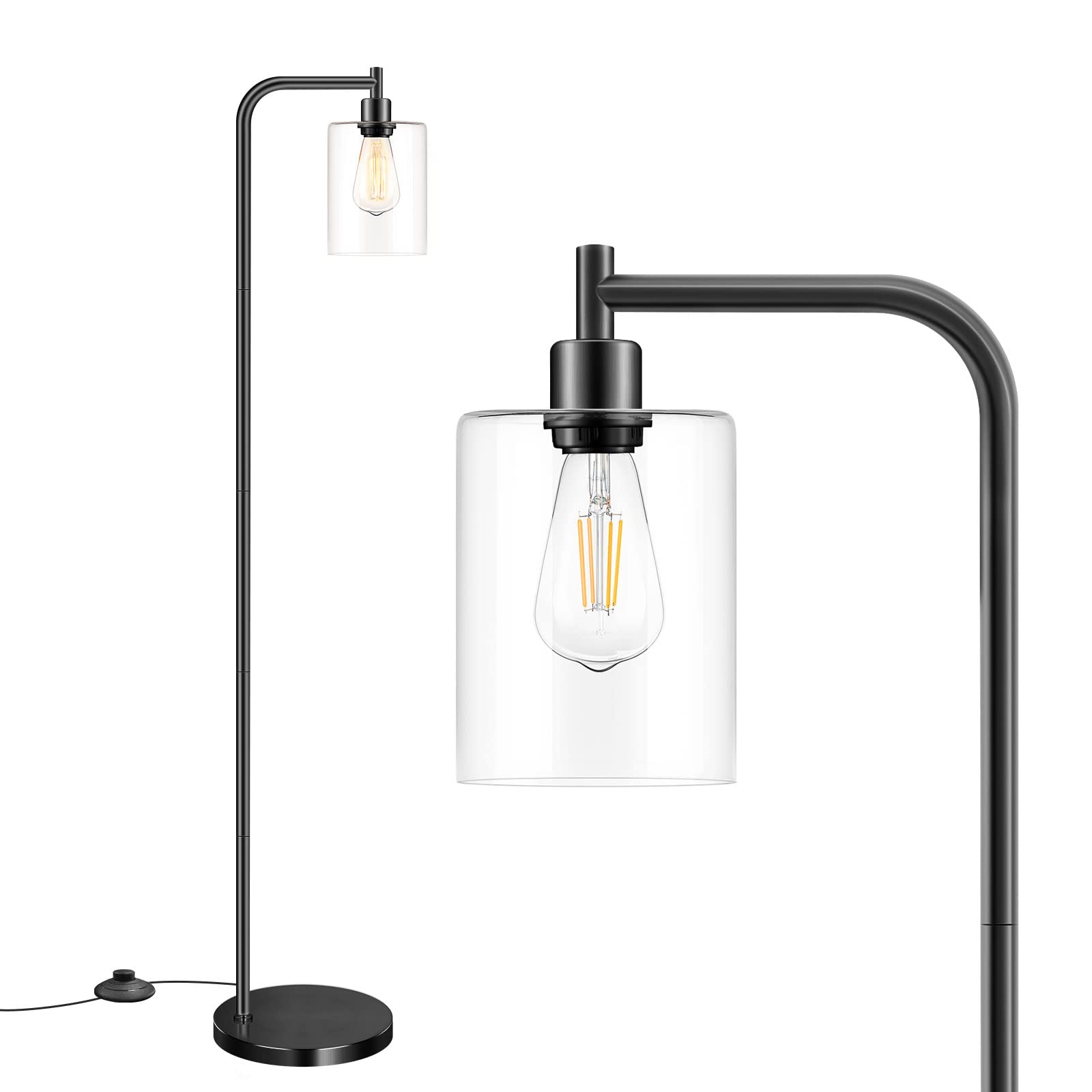 Photo 1 of Industrial Floor Lamp with Hanging Glass Shade Black Farmhouse Indoor Pole Light with Edison E26 Base Vintage Rustic Standing Tall Lighting for Living Room Bedroom Office(ST64 Bulb Included)