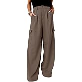 Dokotoo Womens High Waisted Wide Leg Cargo Pants Baggy Casual Work Pants with 4 Pockets