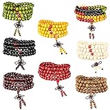 Besteel 8 PCS Mens Womens Wood Necklace Chain Bracelets 108 Buddhist Strand Wood Prayer Beads Sandalwood Link Wrist