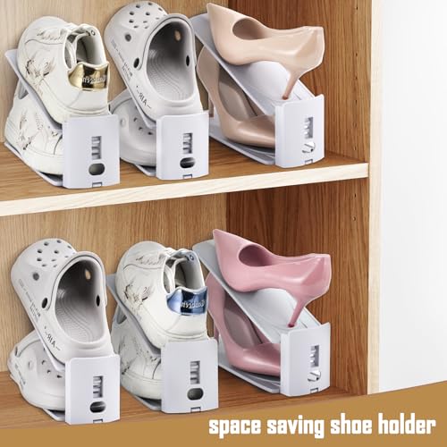 Pack of 20 Space-Saving Shoe Racks, Adjustable Shoe Storage with 3 Levels, Non-Slip Shoe Organizer, Shoe Holder for Storage and Display of High Heels, Sports, Flip-Flops