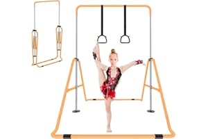 ZUETK Expandable Gymnastics Bar for Kids, Adjustable Height Junior Training Kip Bar, Folding Gymnastic Horizontal Bars Monkey Bar, Home Gym Equipment for Kid Gymnasts, Child, Girl, Boy