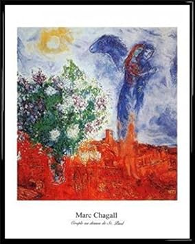 1art1 Marc Chagall Poster Kunstdruck und Kunststoff-Rahmen - Couple Au Dessus De St. Paul (50 x 40cm)