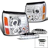 Escalade Chrome R8 Style Halo Projector Headlights+LED DRL Fog Bumper Lamps